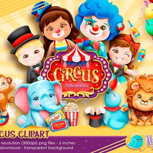 Cute Circus Clipart, Clown Clipart, Animals Clipart, Carnival Clipart, Lion Elephant Monkey Seal Clipart