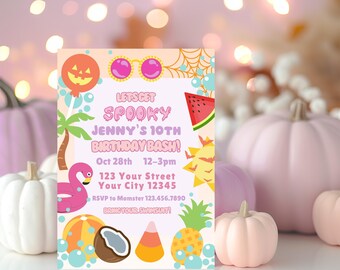 Uitnodiging zwembadfeest Summerween: Halloween-verjaardag, Spooky Luau (pdf-download, 5 x 7 inch)