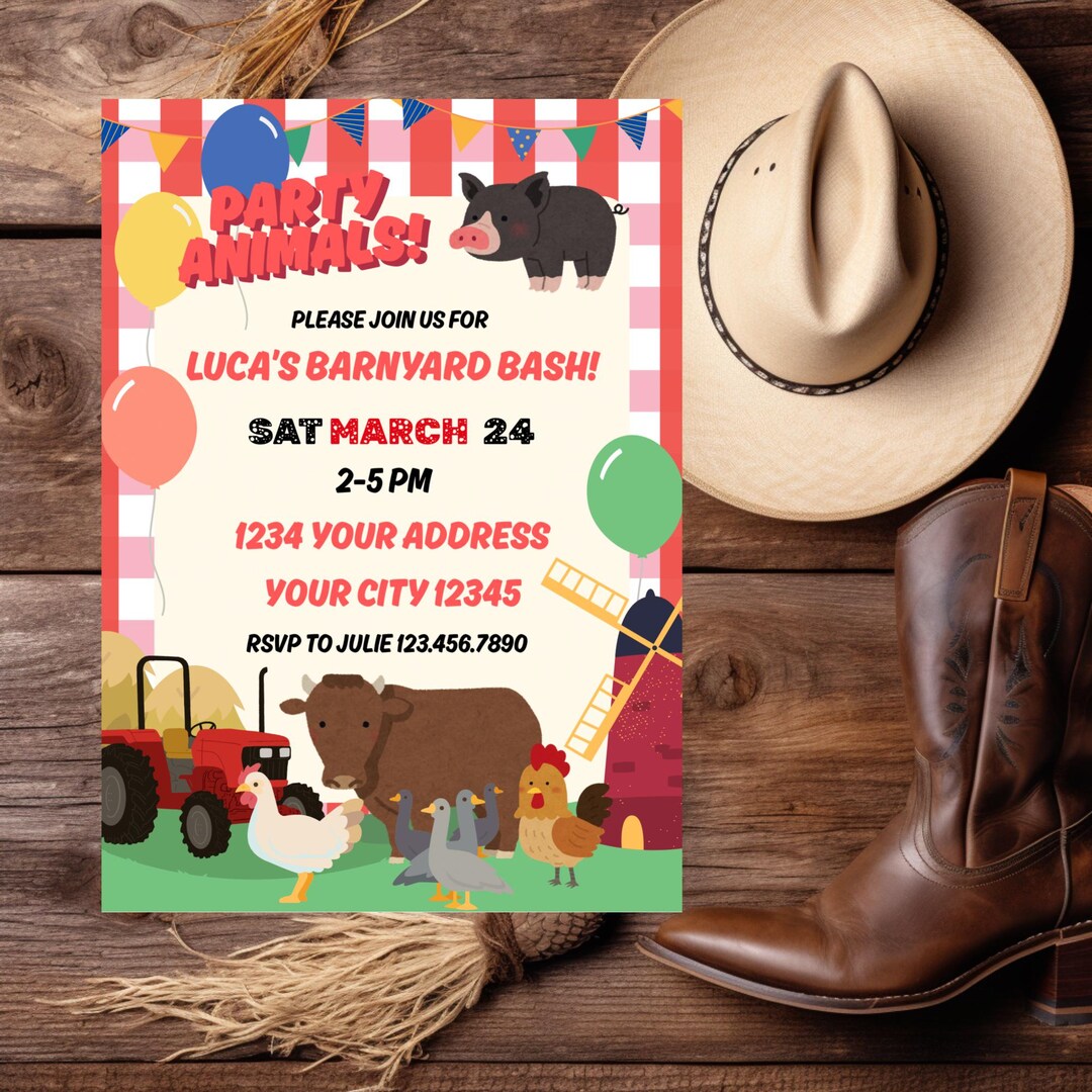 Farm Birthday Invitation: Barnyard Animals Party (digital Download) - Etsy