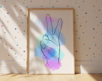 Peace Sign Watercolor Line Art Print: Minimalist Nursery Decor (Digital Download)