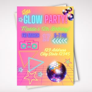 Editable Glow Party Birthday Invitation Glow Party Template Neon Glow Party Invites Glow in the Dark Birthday Neon Party Invitation