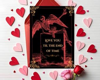 Valentijnsdagkaart met skelet, gotisch horrorontwerp (digitale download)