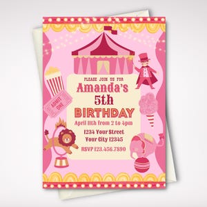 Pink Carnival Birthday Invitation Pastel Carnival Theme Invitation Carnival Girl Birthday Invite Circus Party Invitation Pink Circus Invite