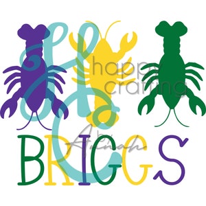 May include: A colourful design featuring three stylised lobsters in purple, yellow and green, with the word "BRIGGS" in green, yellow and purple letters.