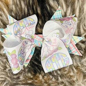 Plaid Easter Hair Bow- Monogrammed Hair Bow- Easter Bunny Hair Bow- Easter Ribbon
