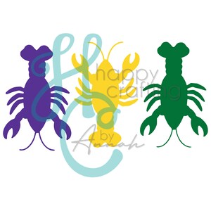 Può includere: Tre immagini di silhouette di aragoste in viola, giallo e verde. Le aragoste sono rivolte in avanti con le chele alzate. Il testo "happy crafting by Anna" è sullo sfondo.