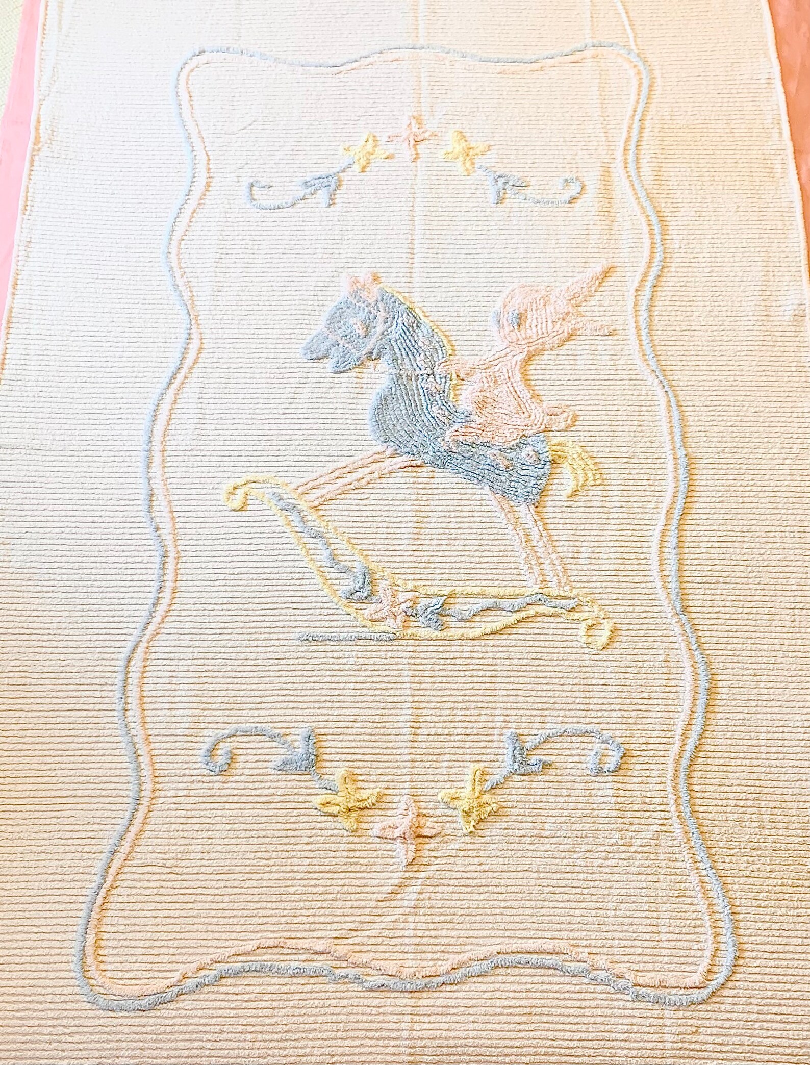 Vintage Chenille Baby Crib Blanket/bedspread With a Pink Bunny Etsy