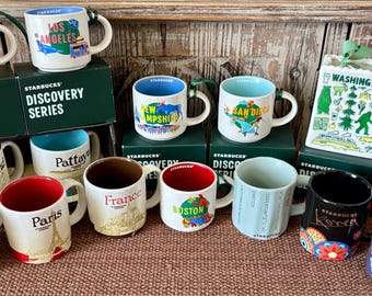 Starbucks Offering of Mini Espresso 3 oz. Coffee Cups and a Miniature “Been There Series Washington Shopping Bag Ornament