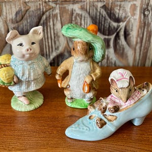 Vintage Beatrix Potter Offering of Royal Albert Porcelain Old Woman Who Lived in a Shoe, Little Pig Robinson and Benjamin Bunny Figurines