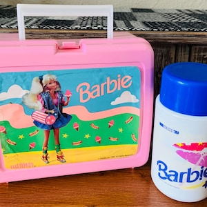 Vintage Barbie Mattel Plastic Pink Lunch Box and Thermos