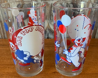 Vintage Big Top Parade Circus Clowns (Set of 2) Juice/Water Glasses