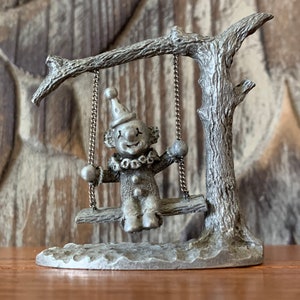 Vintage Spoontiques Collectable #397 Pewter Circus Clown Swinging on Tree Branch - 1986