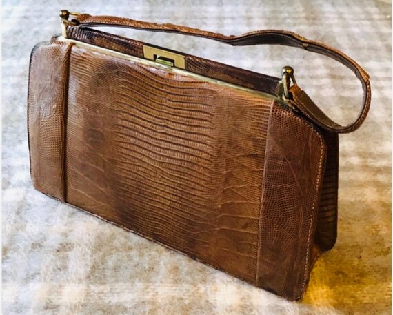 Vintage Authentic Python Snakeskin Frame Box Hand… - image 7