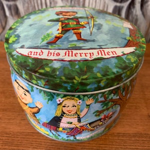 Vintage Robin Hood and His Merry Men Metal Storage/Notions Tin