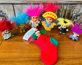 Vintage Troll Dolls Offering by Russ and Ace Novelty Graduate/Fiesta/Wind-Up Car/Christmas and Gems Collectable Trolls
