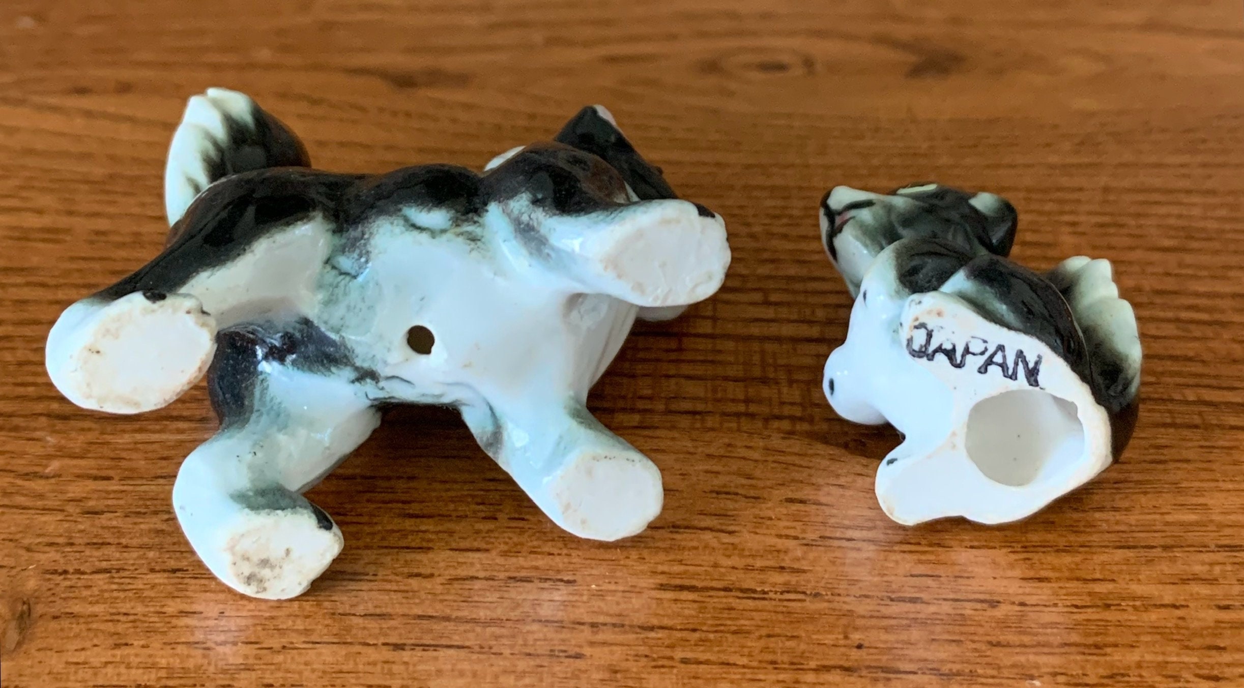 Vintage Porcelain Miniature Skunks Mother and Baby Figurines
