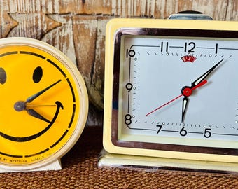 Vintage Westclox Smiley Face Alarm Clock or Shanghai Diamond Beige TV-Shaped Alarm Clock Offering