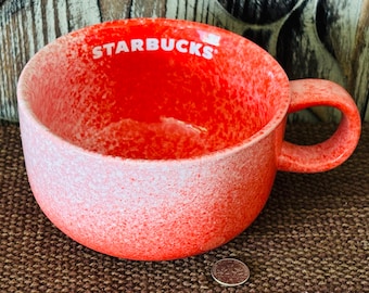 STARBUCKS 2020 Red/Pink White Speckled Ceramic 16 oz Coffee Mug/Soup Bowl