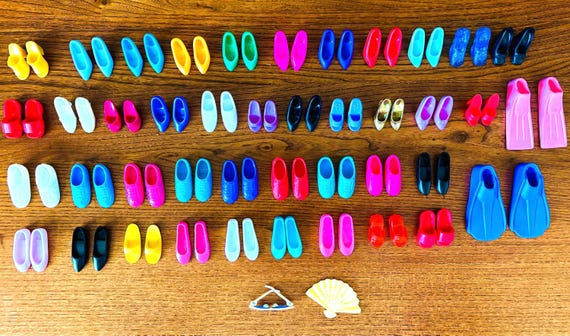 Vintage Barbie Doll Shoes/Accessories Offering of Heels/Flats/Sneakers/Swim Fins & Sun Glasses from the 60’s-80’s