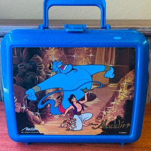 Vintage Disney’s Aladdin Sparkly Blue Plastic Lunch Box by Aladdin Industries