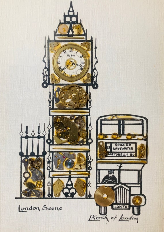 Vintage L Kersh Horological Collage Wooden Framed London Etsy
