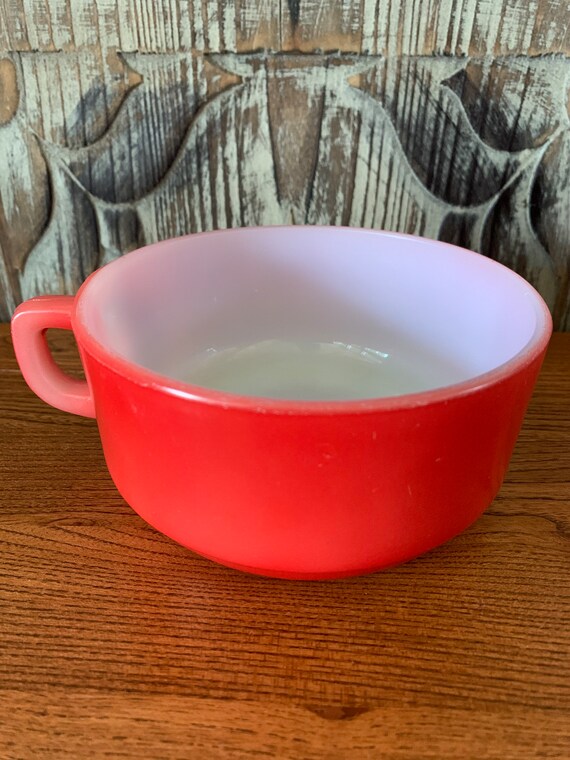 Vintage Fireking Anchor Hocking Milk Glass Red Soup/chili Etsy