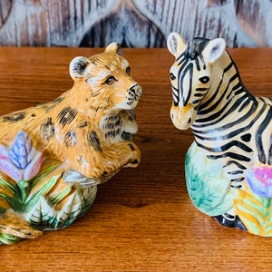 Vintage African Zebra and Cheetah Ceramic Salt and Pepper Shaker