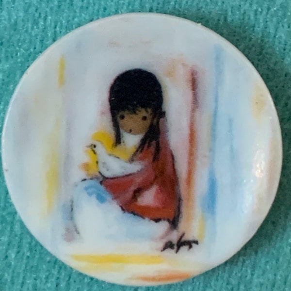 Vintage Ted DeGrazia Collectable (White Dove) Miniature Gold Framed Plate