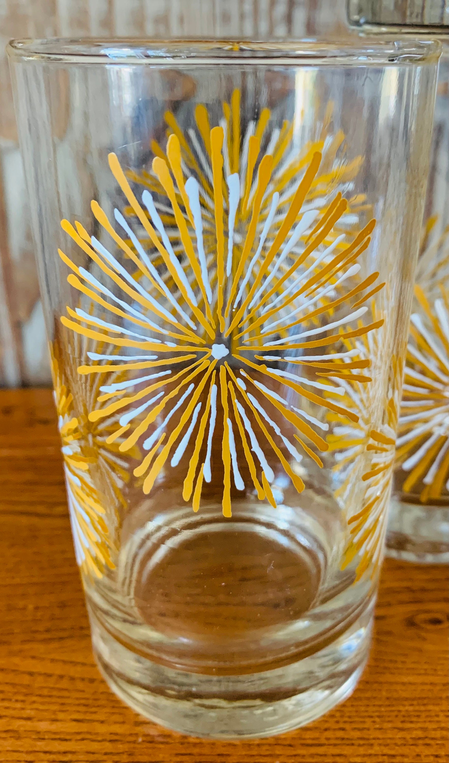 Vintage Designer M. Dia Fireworks/Starburst Weighted Highball Cocktail Barware Glasses (Set of 4)