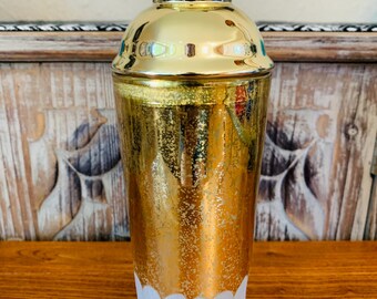 Vintage Inspired Anthropologie Gold Fleck Lustered Glass Cocktail Shaker