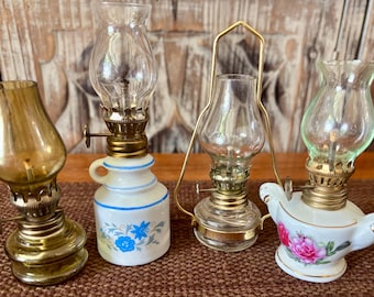 Vintage Miniature Ceramic/Glass Offering of Oil Lamps