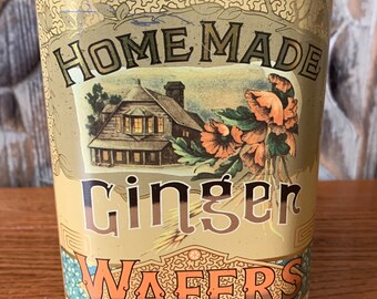 Vintage Designed by Daher Homemade Ginger Wafers Biscuit Tin