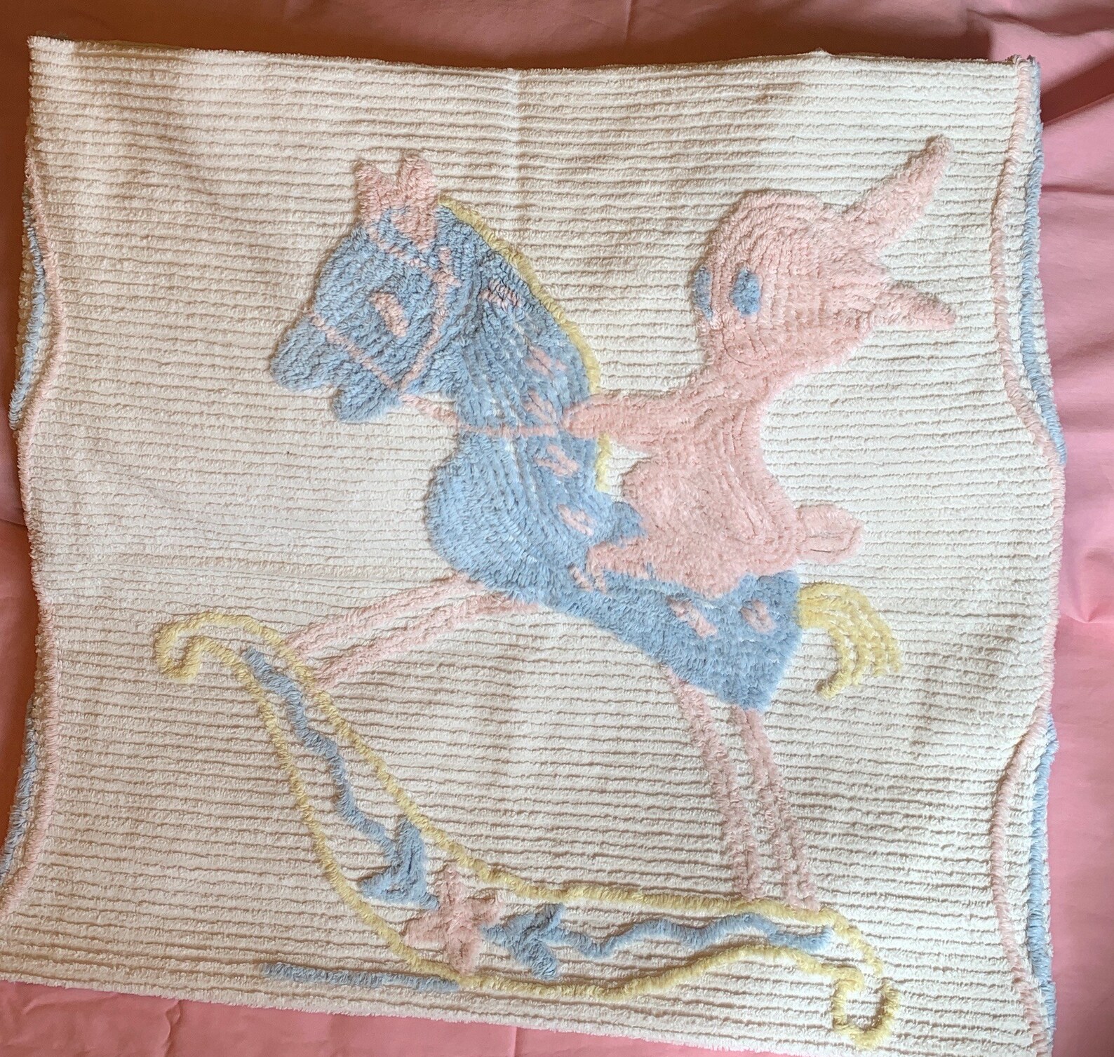 Vintage Chenille Baby Crib Blanket/bedspread With a Pink Bunny Etsy