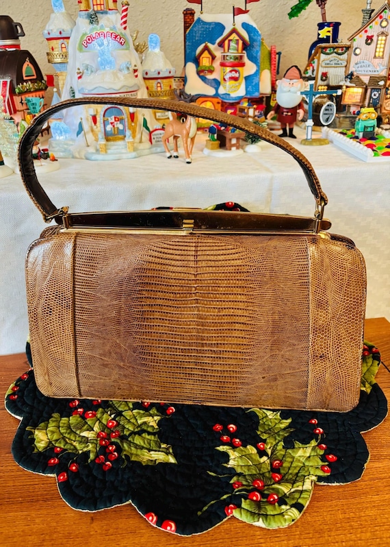 Vintage Authentic Python Snakeskin Frame Box Hand… - image 1