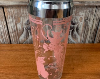 Vintage Dancing Singing Musical Pigs Glass Cocktail Shaker