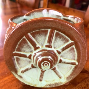 Vintage Frankoma Prairie Green Wagon Wheel Sugar Bowl/Vase
