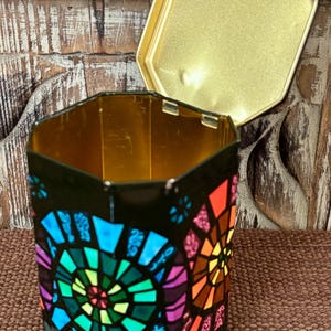 Vintage English Metal Tin Biscuit Container with a Psychedelic Motif