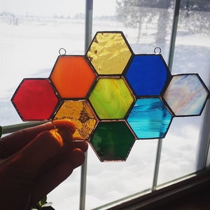 Stained Glass- Rainbow Honeycomb- Honeycomb Suncatcher- Honeycomb Ornament