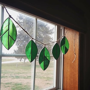 Stained Glass Leaf Bunting- Window Decor- Wall Decor- Window Accent- Leaf Garland