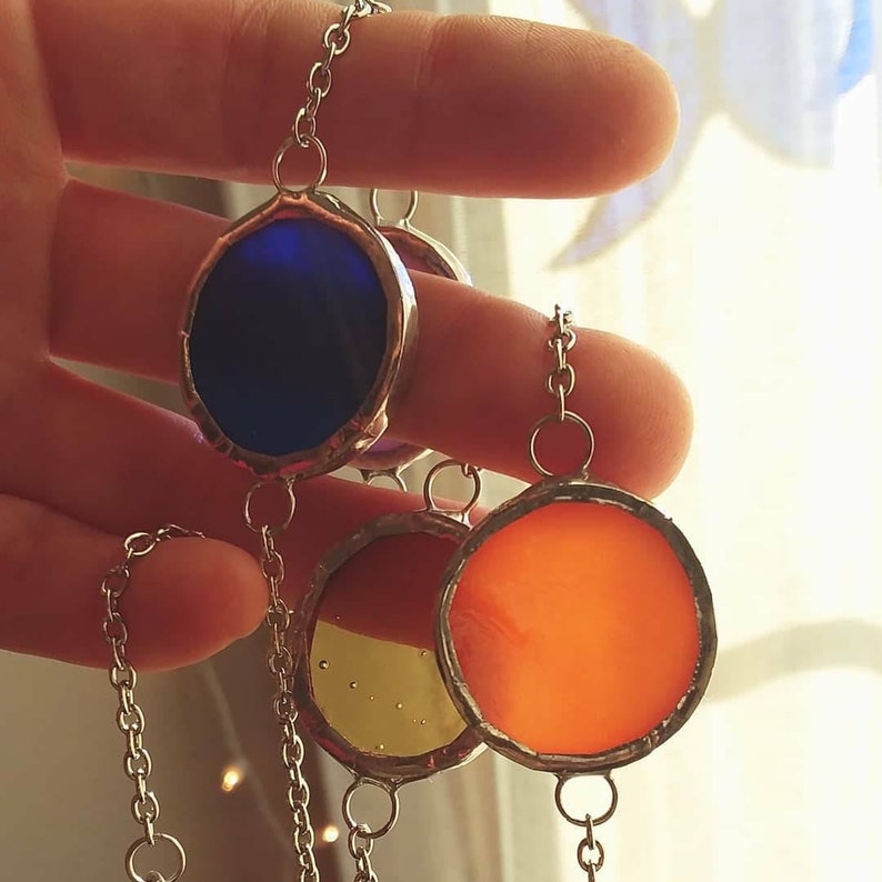 Chakras Suncatcher Stained Glass Suncatcher Strand Circles Bohemian Decor Whimsical Accent