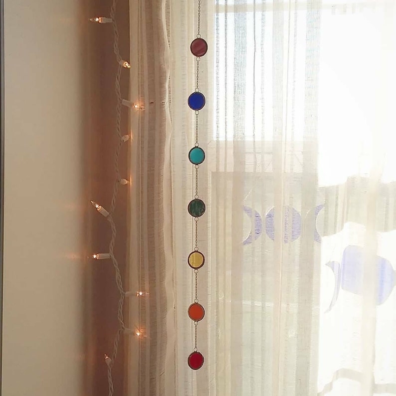 Chakras Suncatcher Stained Glass Suncatcher Strand Circles Bohemian Decor Whimsical Accent