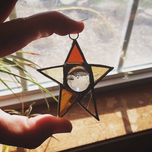 Gold Stained Glass Star-  Celestial Ornament- Star Suncatcher- Celestial Suncatcher- Cosmic Vibes- Whimsical Gift