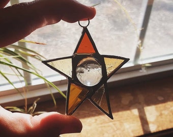 Gold Stained Glass Star-  Celestial Ornament- Star Suncatcher- Celestial Suncatcher- Cosmic Vibes- Whimsical Gift
