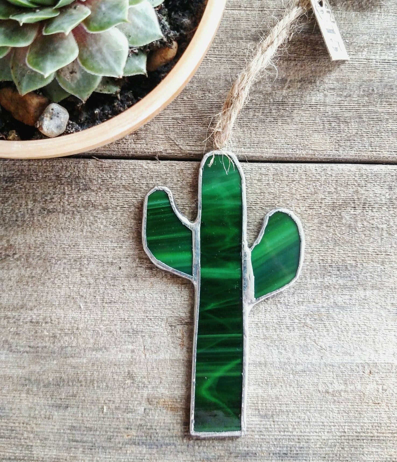 Stained Glass Cactus Suncatcher Saguaro Ornament Succulent Etsy