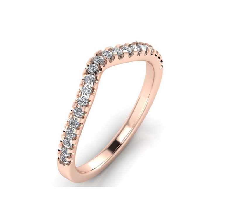 14K Rose Gold Curved Diamond Wedding Band For Women 0.20
