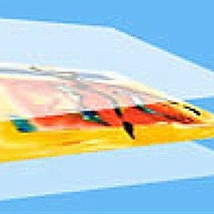Puede incluir: Una ilustraci&oacute;n en capas que muestra el proceso de creaci&oacute;n de una imagen digital. La capa superior es un fondo azul claro, la capa intermedia es una imagen amarilla, naranja y roja, y la capa inferior es un fondo azul claro.