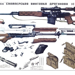 Color Poster Soviet Russian SVD Dragunov Sniper Rifle USSR 7.62x54 17x11" Made In USA LqqK & Buy Now!
