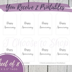 Printable Happy Anniversary Gift Tags, Party Favor Tags - Etsy