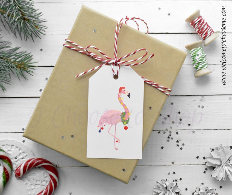 Printable Christmas Flamingo Gift Tags - Etsy