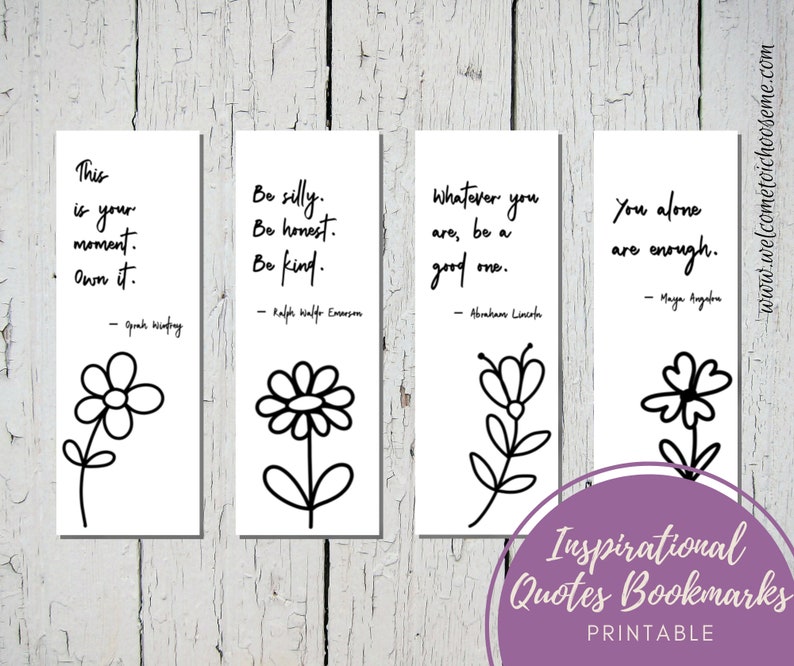 Printable Inspirational Quotes Bookmarks Set of Four | Etsy